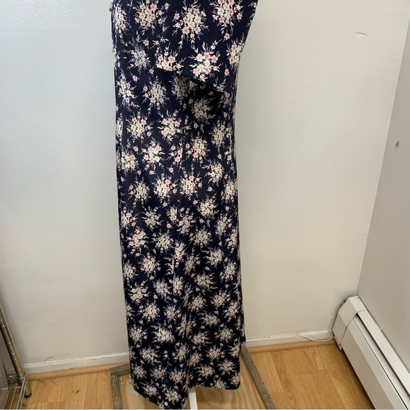 Leslie Fay Midi Dress 8P Blue Floral  Pearl Button Front Cottagecore Office - Picture 6 of 9